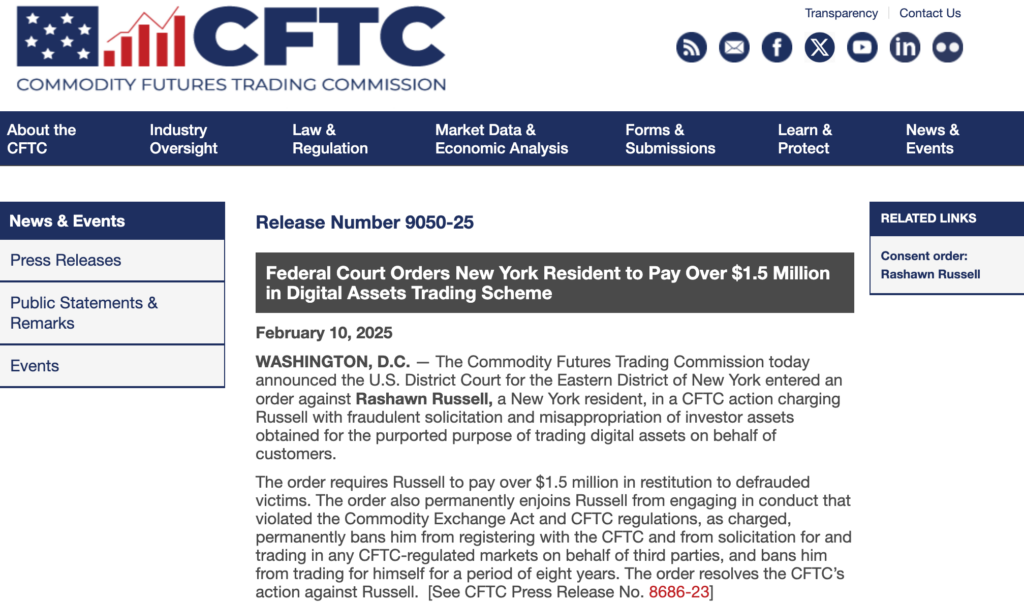 CFTC Targets Crypto Fraud in First Major Case Under New Leadership